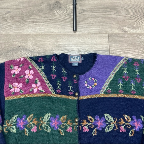 Woolrich Womens Knit Cardigan Wool Sweater Floral Buttons Long Sleeve Sz Large - Picture 7 of 12